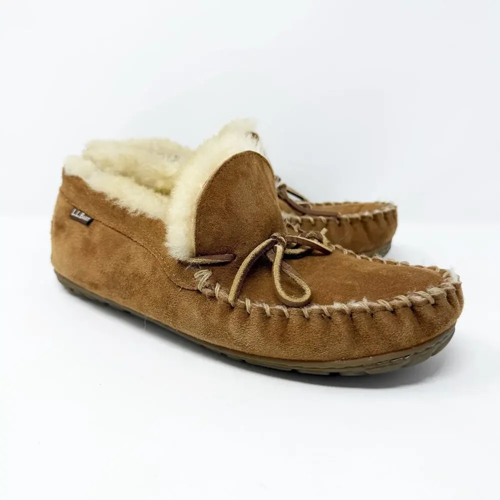 LL Bean Tan Suede/Shearling Moccasin Slipper Booties Men's Size 9 EUC